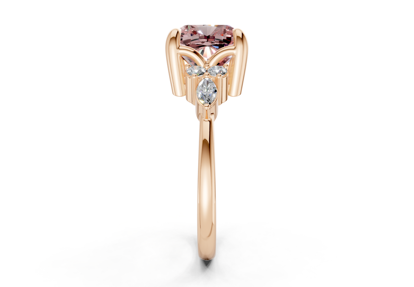 Lyra Pink Diamond Accent Cushion Square Cut 2.3mm Engagement Ring