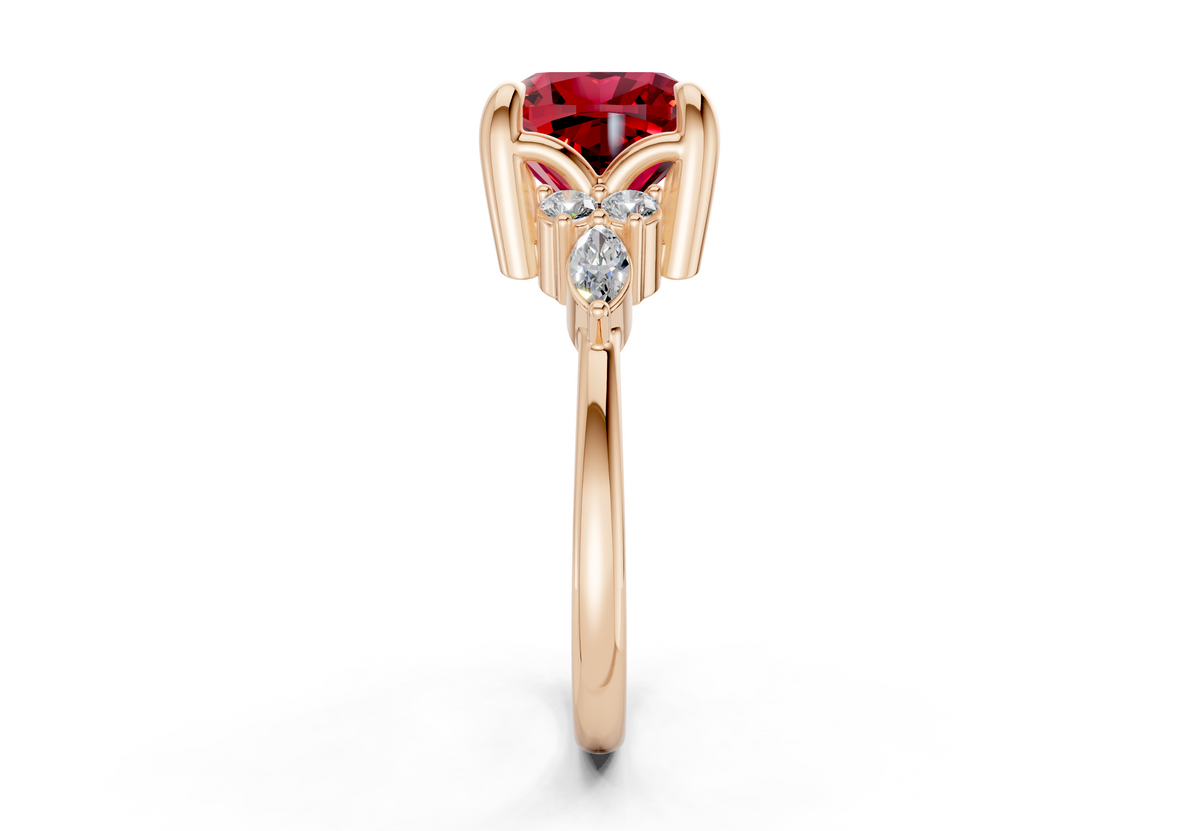 Lyra Ruby Gemstone Accent Cushion Square Cut 1.8mm Engagement Ring