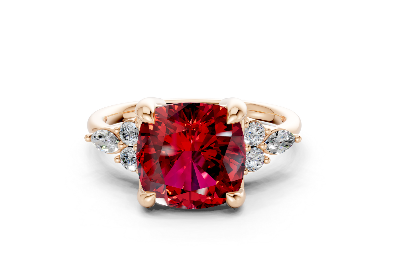Lyra Ruby Gemstone Accent Cushion Square Cut 1.8mm Engagement Ring