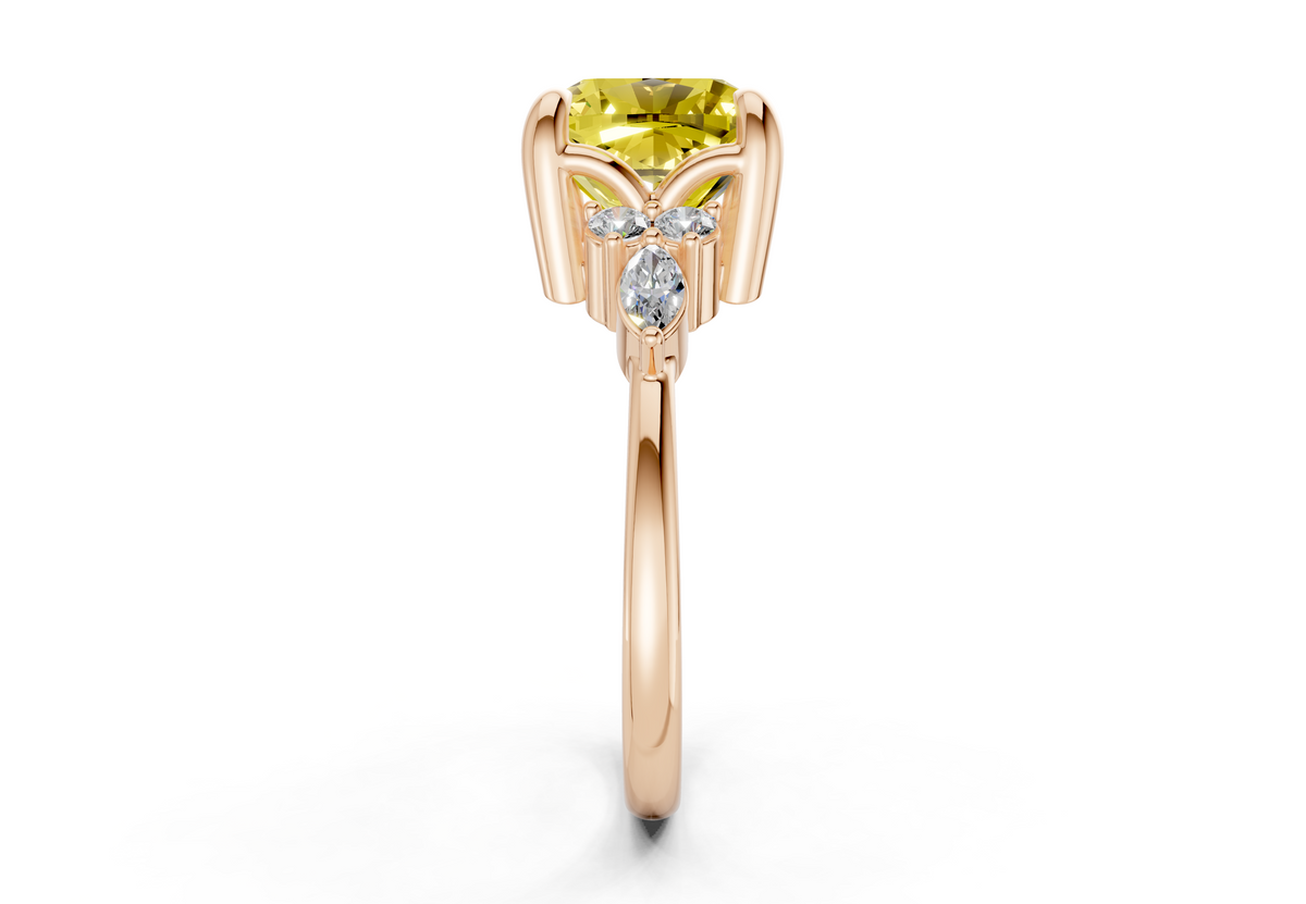 Lyra Yellow Diamond Accent Cushion Square Cut 2mm Engagement Ring