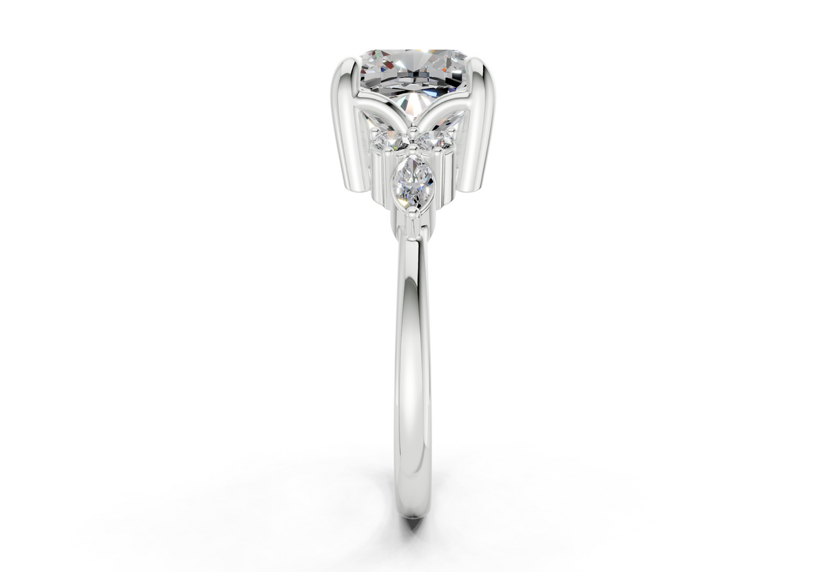 Lyra Diamond Accent Cushion Square Cut 2mm Engagement Ring