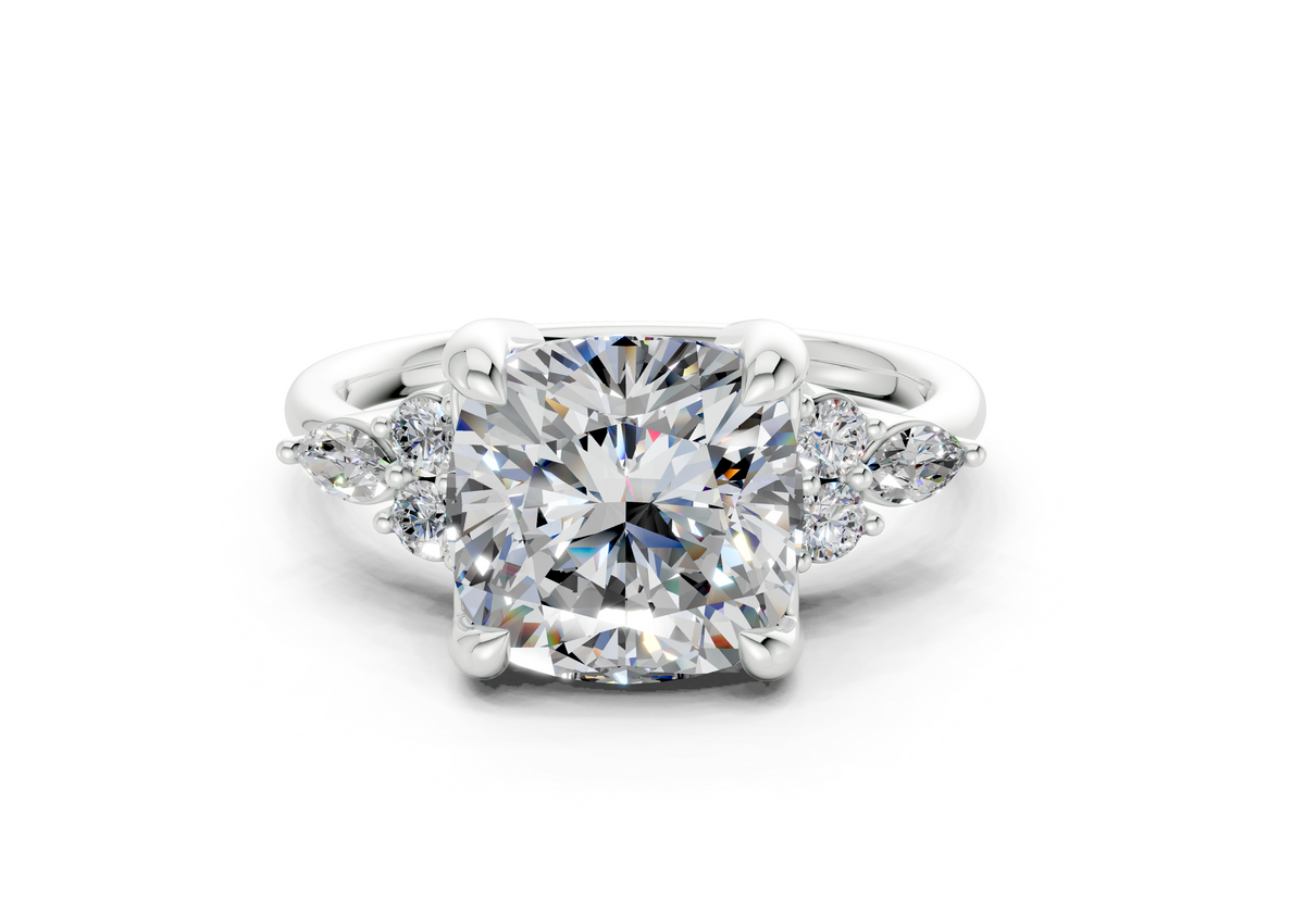 Lyra Diamond Accent Cushion Square Cut 2mm Engagement Ring