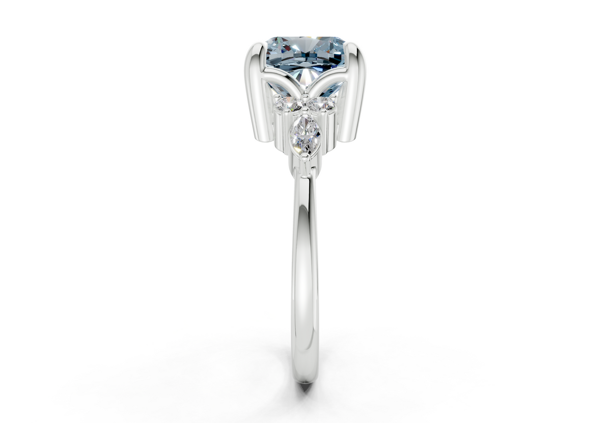 Lyra Blue Diamond Accent Cushion Square Cut 2mm Engagement Ring