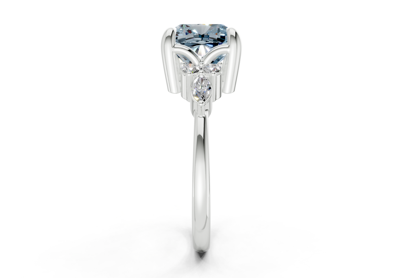Lyra Blue Diamond Accent Cushion Square Cut 2.3mm Engagement Ring