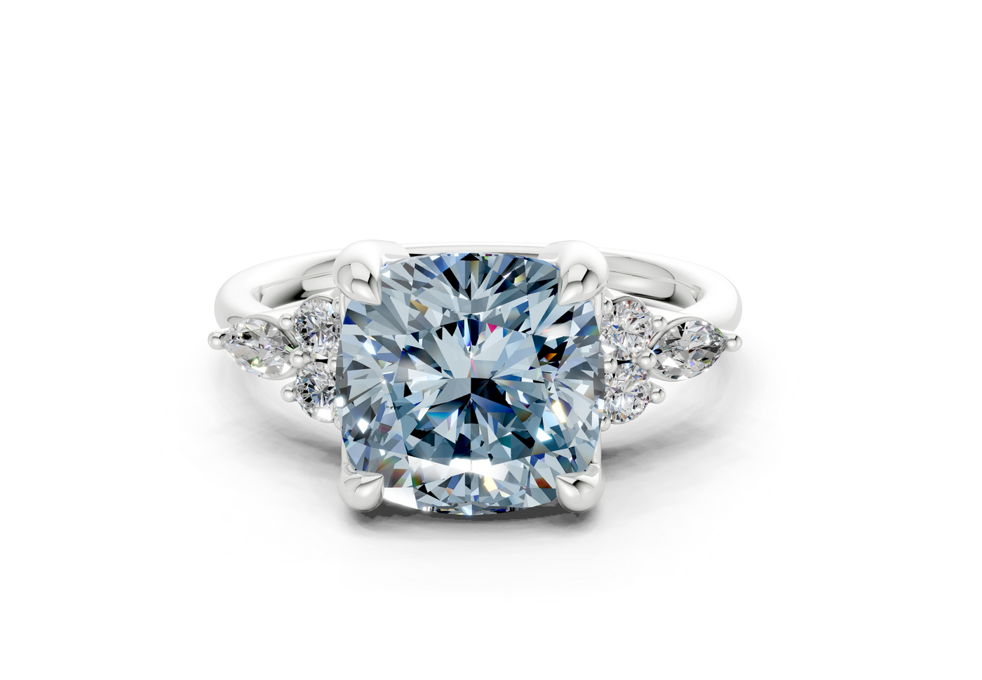 Lyra Blue Diamond Accent Cushion Square Cut 2mm Engagement Ring