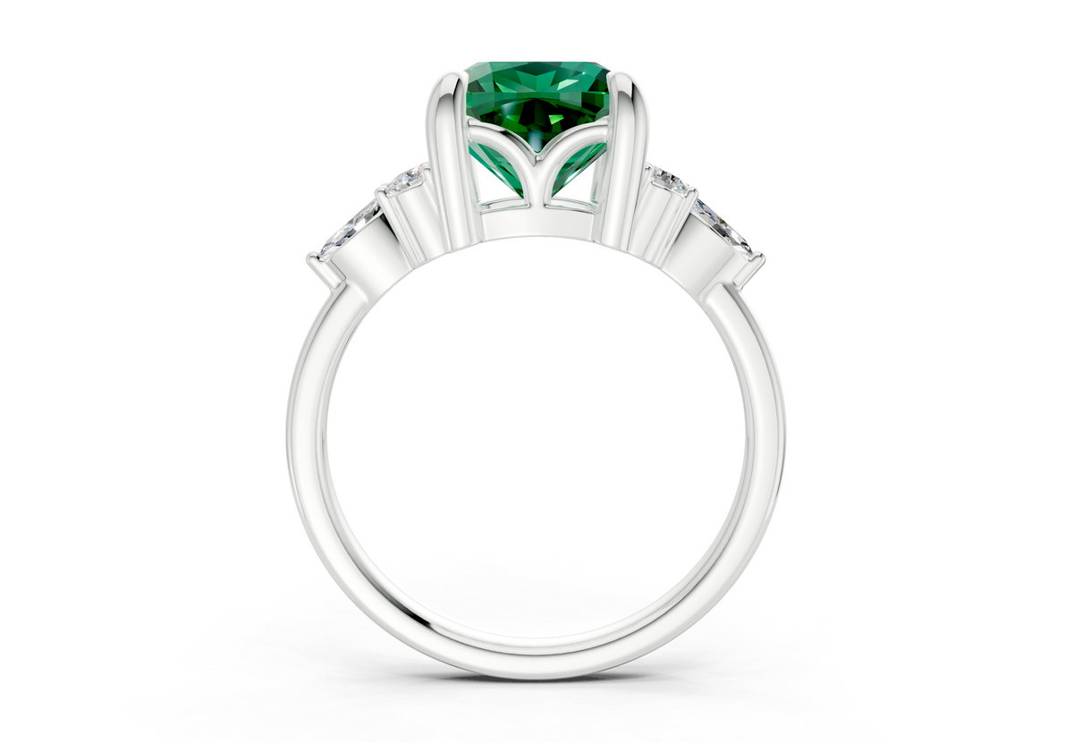 Lyra Emerald Gemstone Accent Cushion Square Cut 2.3mm Engagement Ring