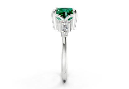 Lyra Emerald Gemstone Accent Cushion Square Cut 2mm Engagement Ring