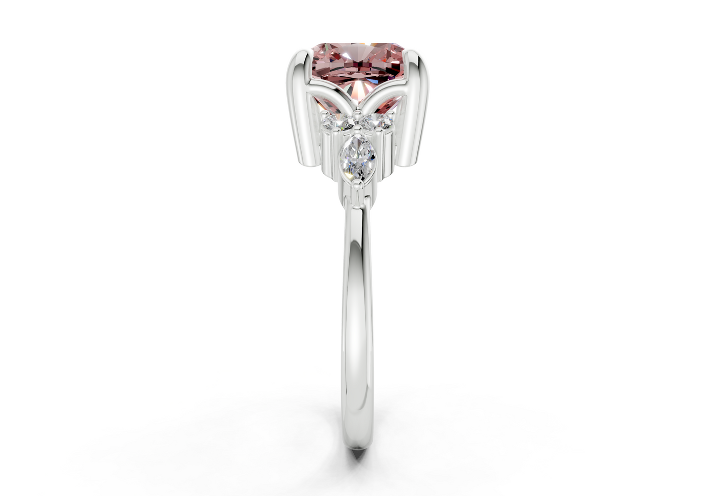 Lyra Pink Diamond Accent Cushion Square Cut 2mm Engagement Ring