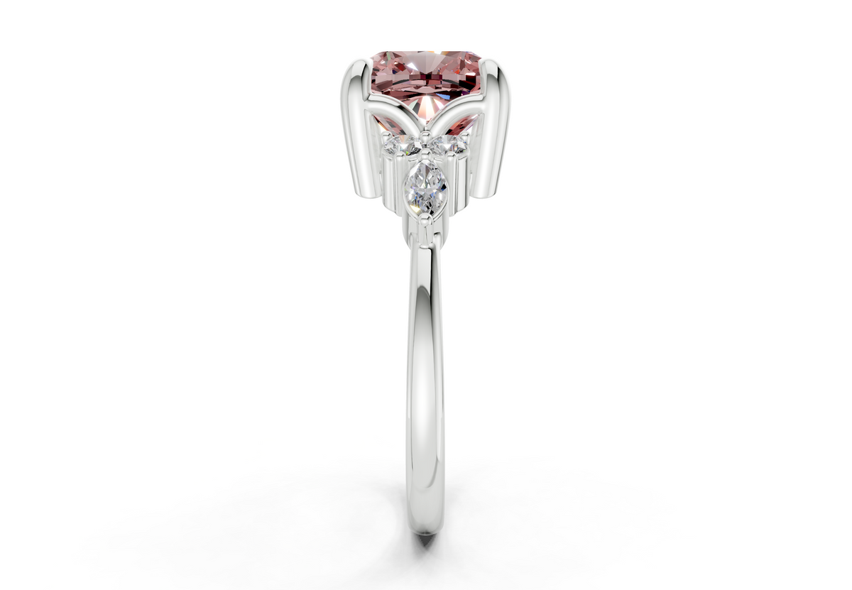 Lyra Pink Diamond Accent Cushion Square Cut 2.3mm Engagement Ring