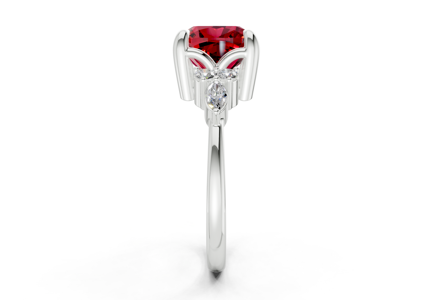 Lyra Ruby Gemstone Accent Cushion Square Cut 2.3mm Engagement Ring