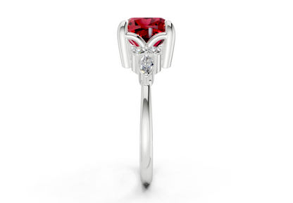 Lyra Ruby Gemstone Accent Cushion Square Cut 2.3mm Engagement Ring