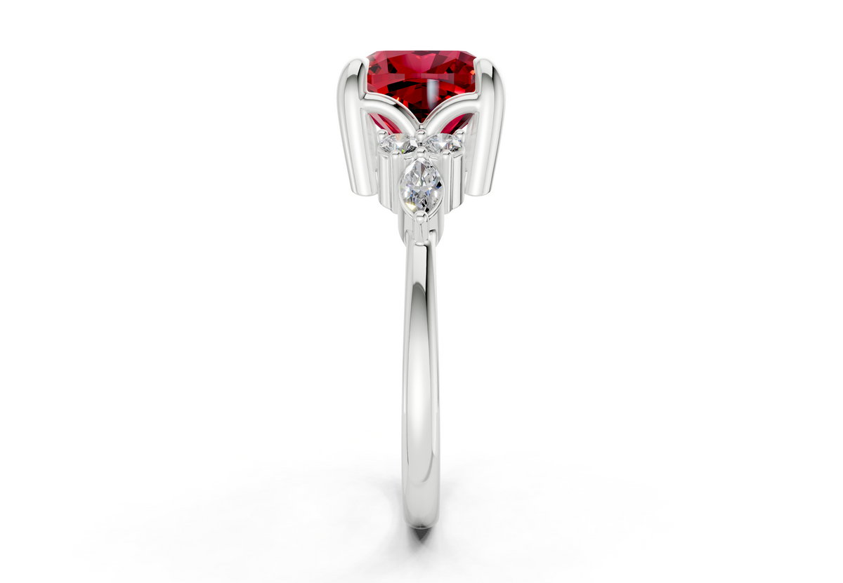 Lyra Ruby Gemstone Accent Cushion Square Cut 1.8mm Engagement Ring