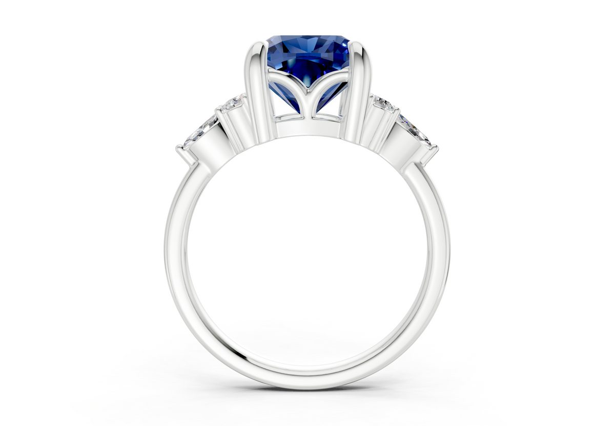 Lyra Sapphire Gemstone Accent Cushion Square Cut 2mm Engagement Ring