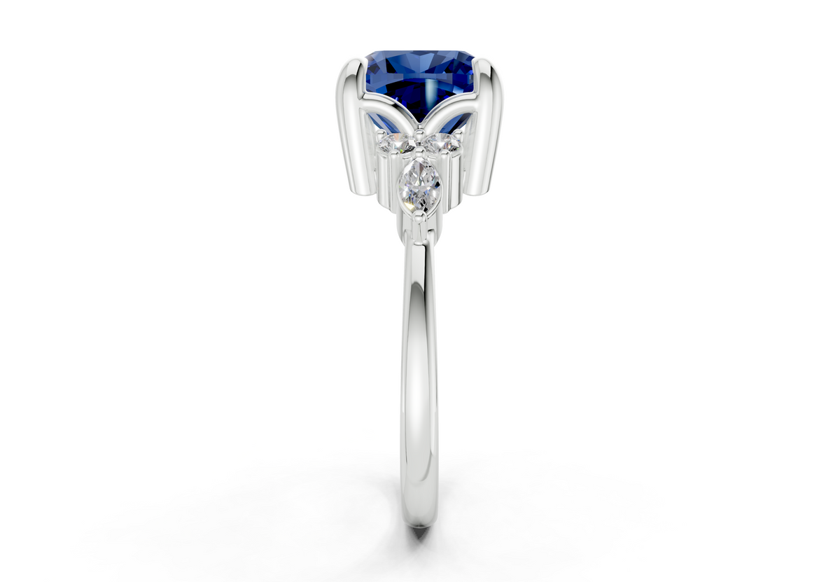 Lyra Sapphire Gemstone Accent Cushion Square Cut 1.8mm Engagement Ring