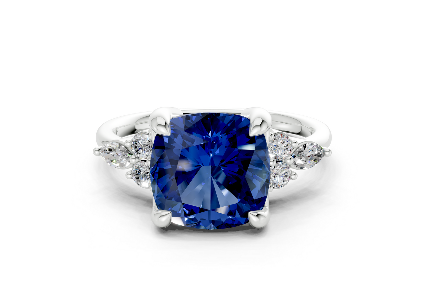 Lyra Sapphire Gemstone Accent Cushion Square Cut 2mm Engagement Ring
