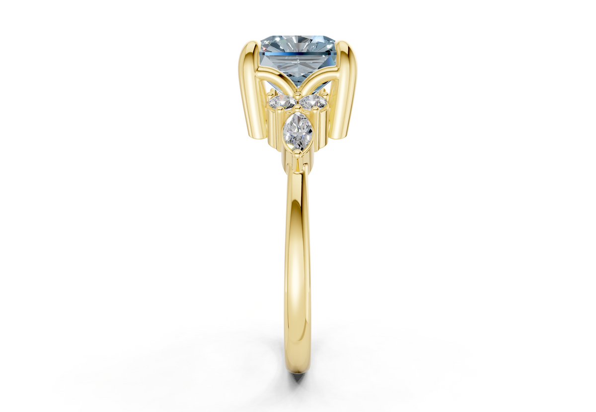 Lyra Blue Diamond Accent Radiant Square Cut 1.8mm Engagement Ring
