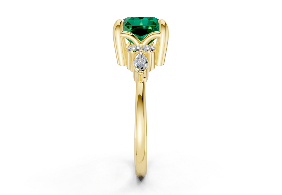 Lyra Emerald Gemstone Accent Radiant Square Cut 2mm Engagement Ring