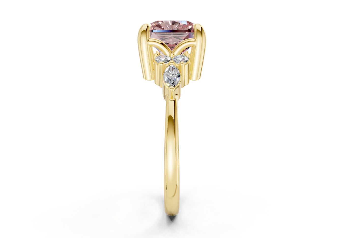 Lyra Pink Diamond Accent Radiant Square Cut 2.3mm Engagement Ring