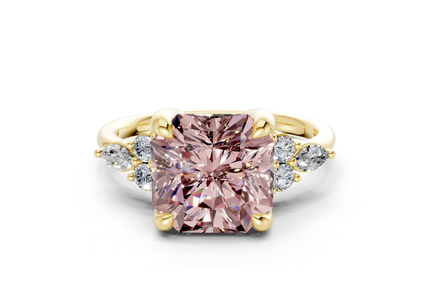 Lyra Pink Diamond Accent Radiant Square Cut 1.8mm Engagement Ring