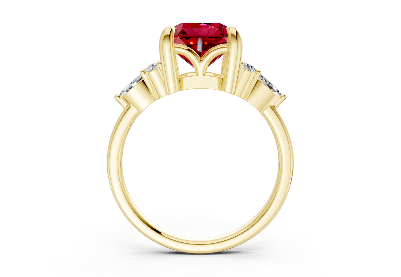 Lyra Ruby Gemstone Accent Radiant Square Cut 1.8mm Engagement Ring