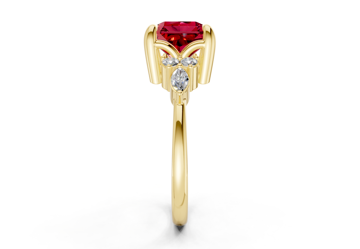 Lyra Ruby Gemstone Accent Radiant Square Cut 1.8mm Engagement Ring