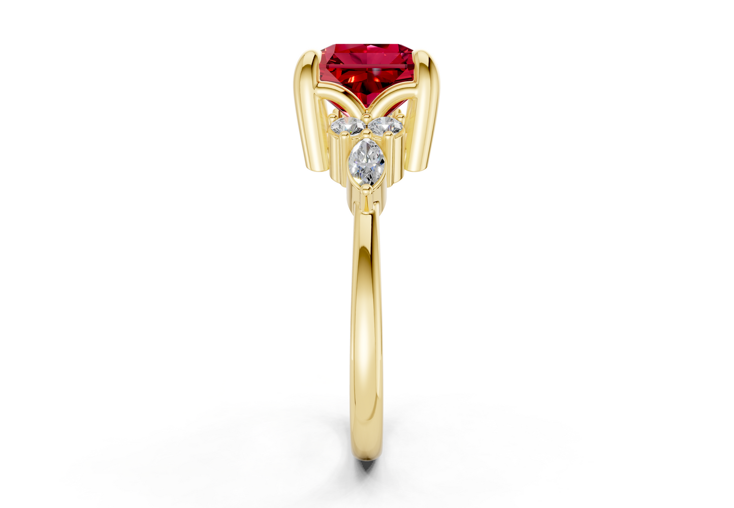 Lyra Ruby Gemstone Accent Radiant Square Cut 2.3mm Engagement Ring