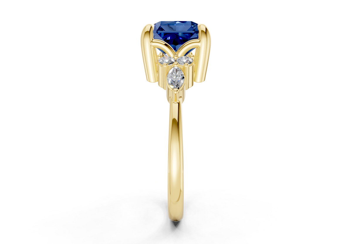 Lyra Sapphire Gemstone Accent Radiant Square Cut 2.3mm Engagement Ring