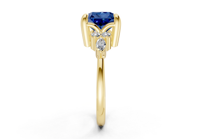Lyra Sapphire Gemstone Accent Radiant Square Cut 1.8mm Engagement Ring
