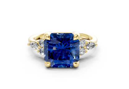 Lyra Sapphire Gemstone Accent Radiant Square Cut 1.8mm Engagement Ring