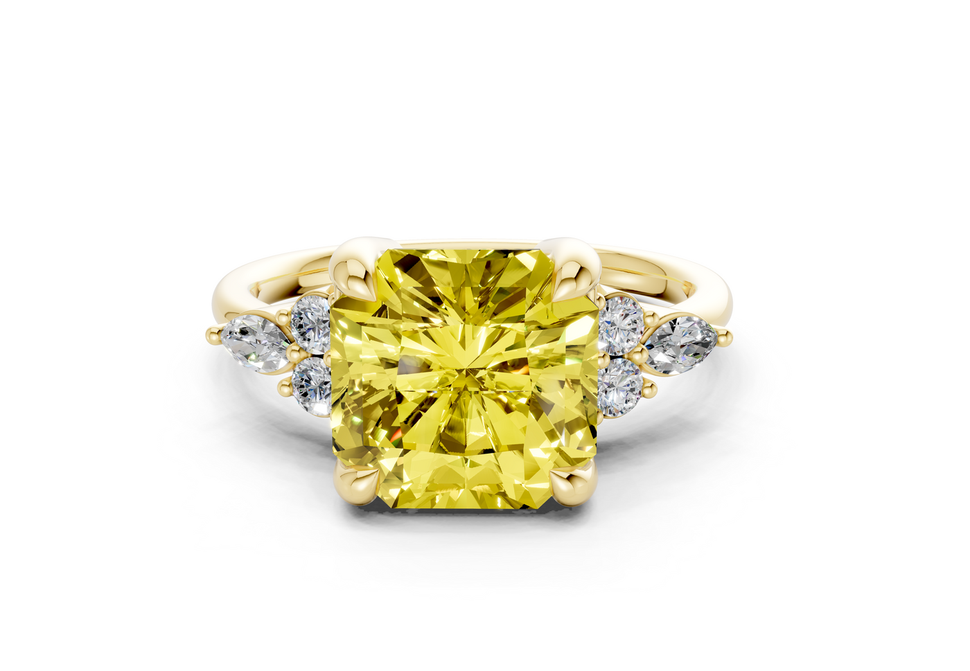 Lyra Yellow Diamond Accent Radiant Square Cut 2mm Engagement Ring