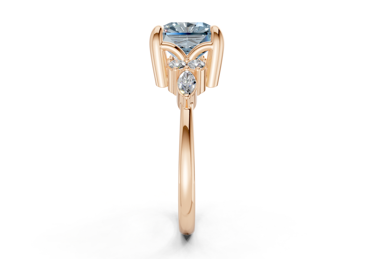 Lyra Blue Diamond Accent Radiant Square Cut 2mm Engagement Ring
