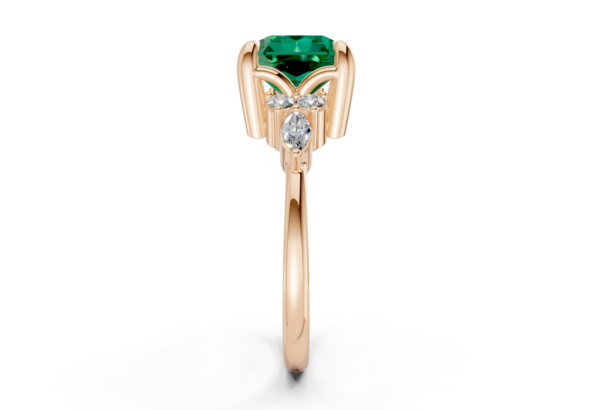 Lyra Emerald Gemstone Accent Radiant Square Cut 2mm Engagement Ring
