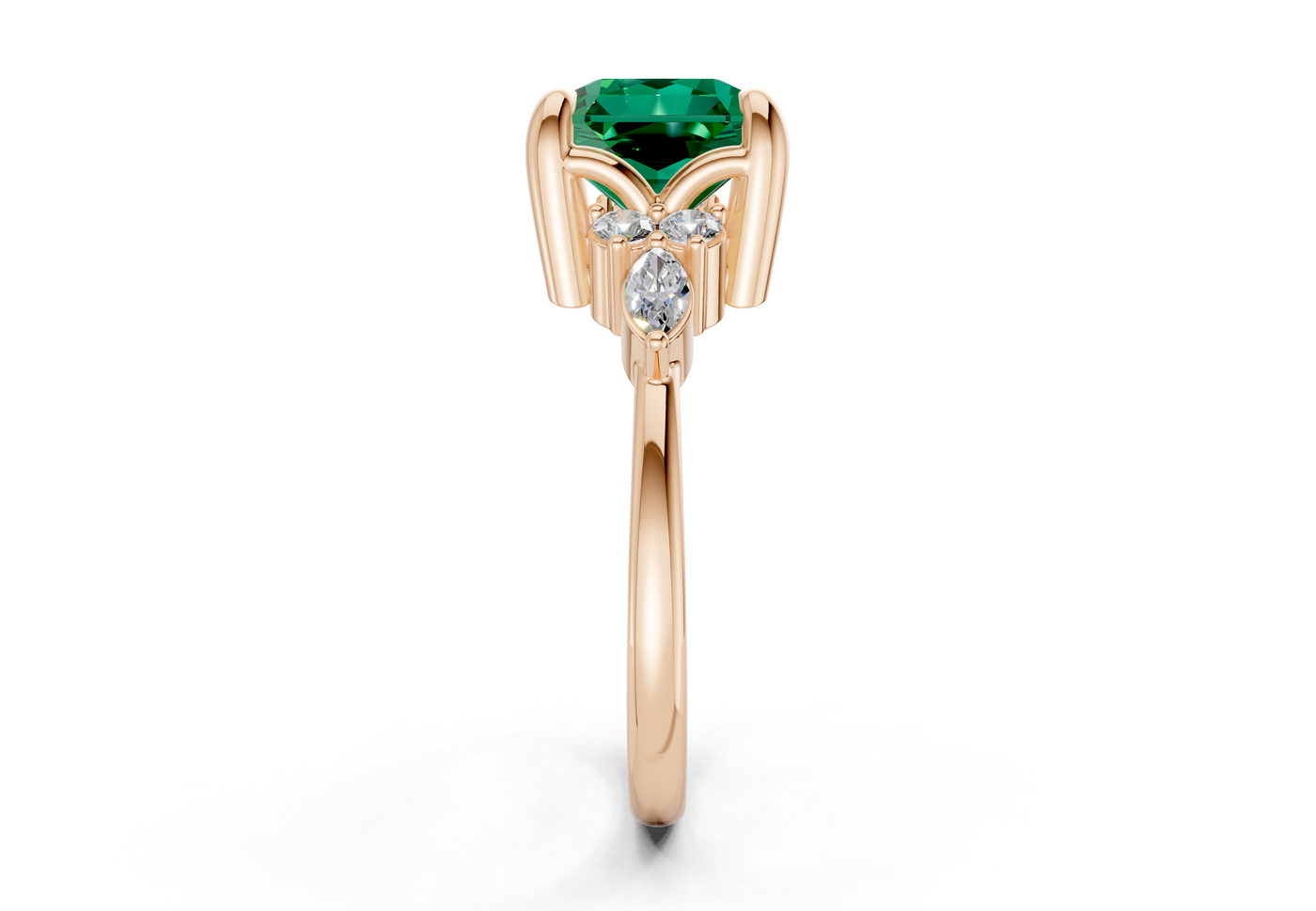 Lyra Emerald Gemstone Accent Radiant Square Cut 2.3mm Engagement Ring