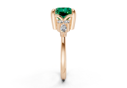 Lyra Emerald Gemstone Accent Radiant Square Cut 1.8mm Engagement Ring