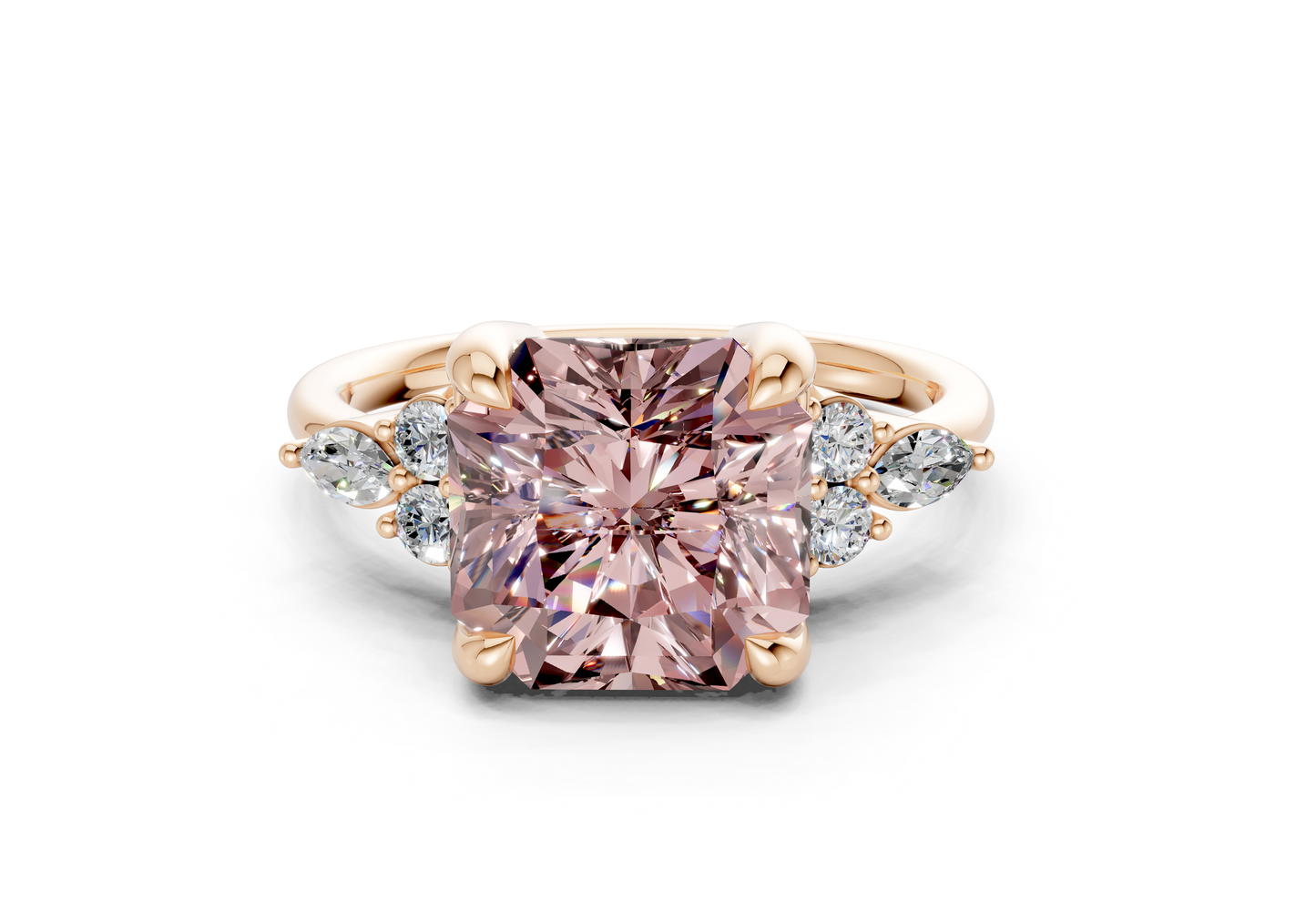 Lyra Pink Diamond Accent Radiant Square Cut 2mm Engagement Ring
