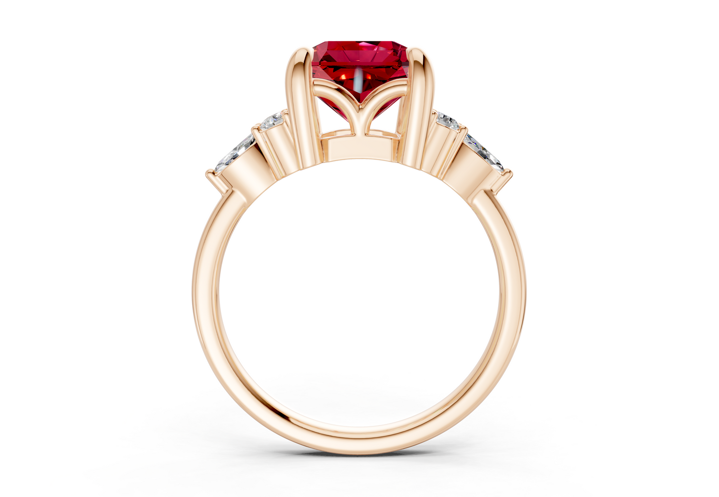 Lyra Ruby Gemstone Accent Radiant Square Cut 2.3mm Engagement Ring