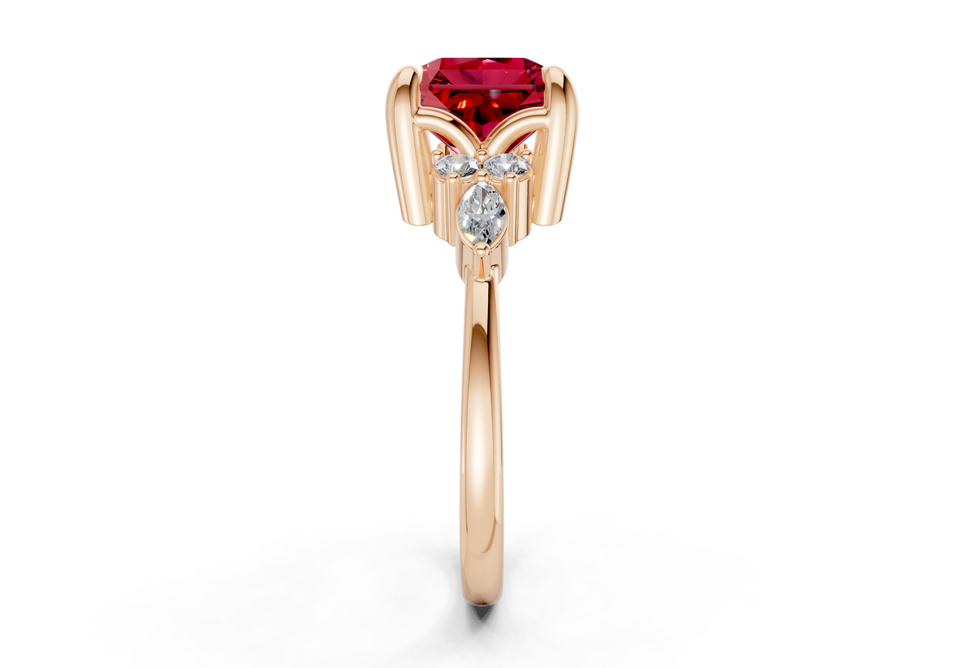 Lyra Ruby Gemstone Accent Radiant Square Cut 2mm Engagement Ring