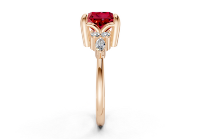 Lyra Ruby Gemstone Accent Radiant Square Cut 2.3mm Engagement Ring