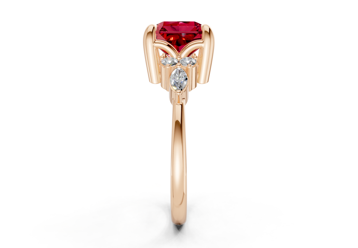 Lyra Ruby Gemstone Accent Radiant Square Cut 1.8mm Engagement Ring