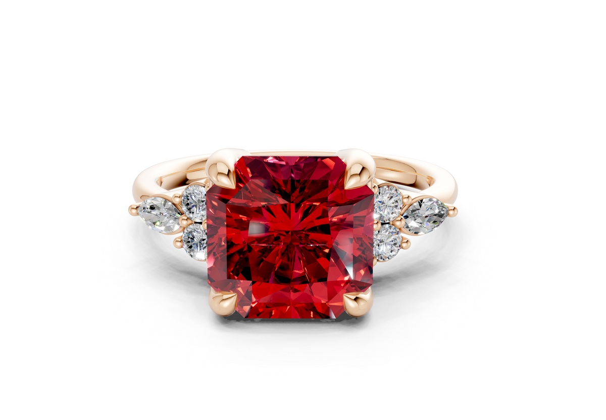 Lyra Ruby Gemstone Accent Radiant Square Cut 2mm Engagement Ring