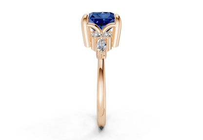 Lyra Sapphire Gemstone Accent Radiant Square Cut 1.8mm Engagement Ring