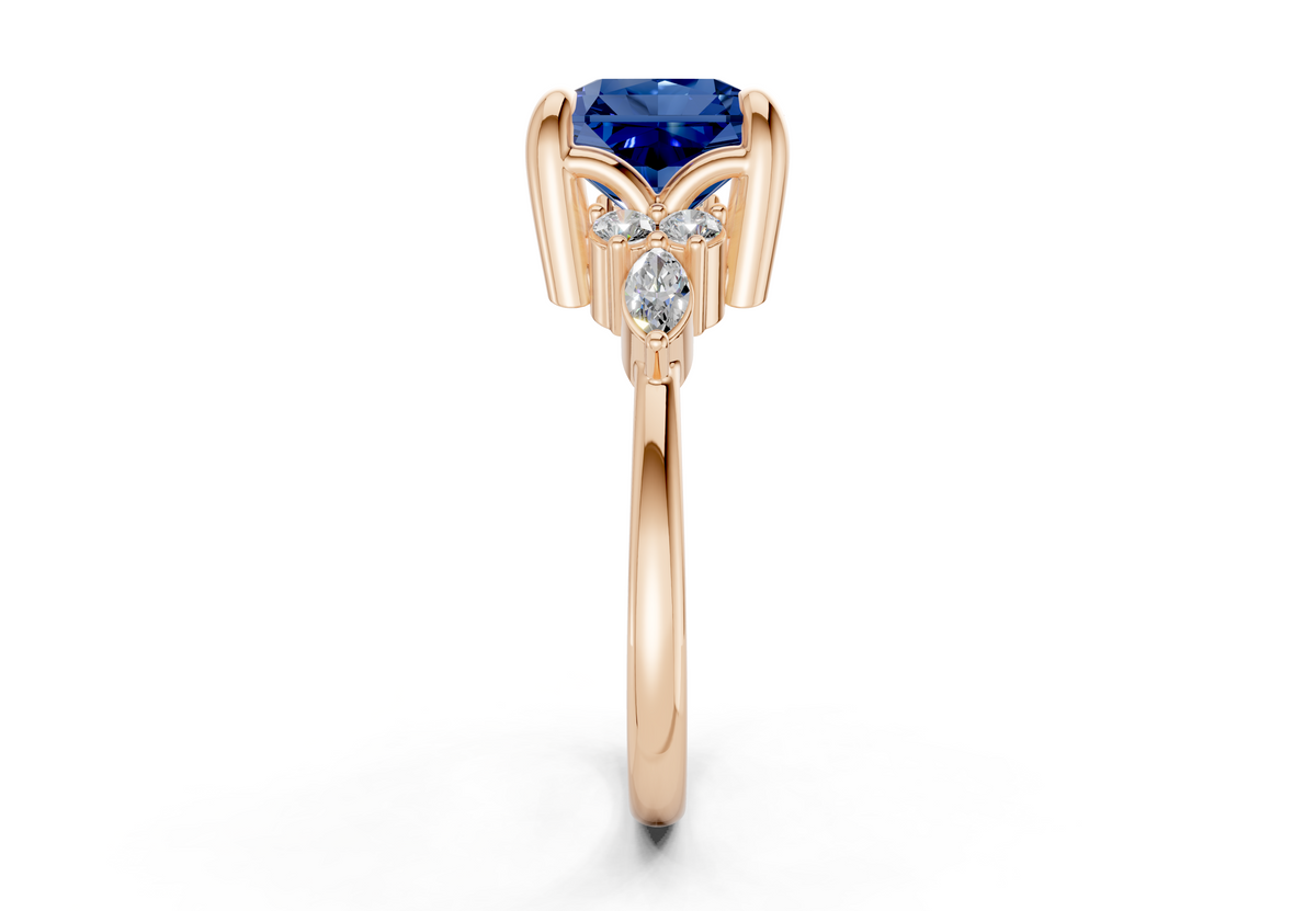 Lyra Sapphire Gemstone Accent Radiant Square Cut 2.3mm Engagement Ring