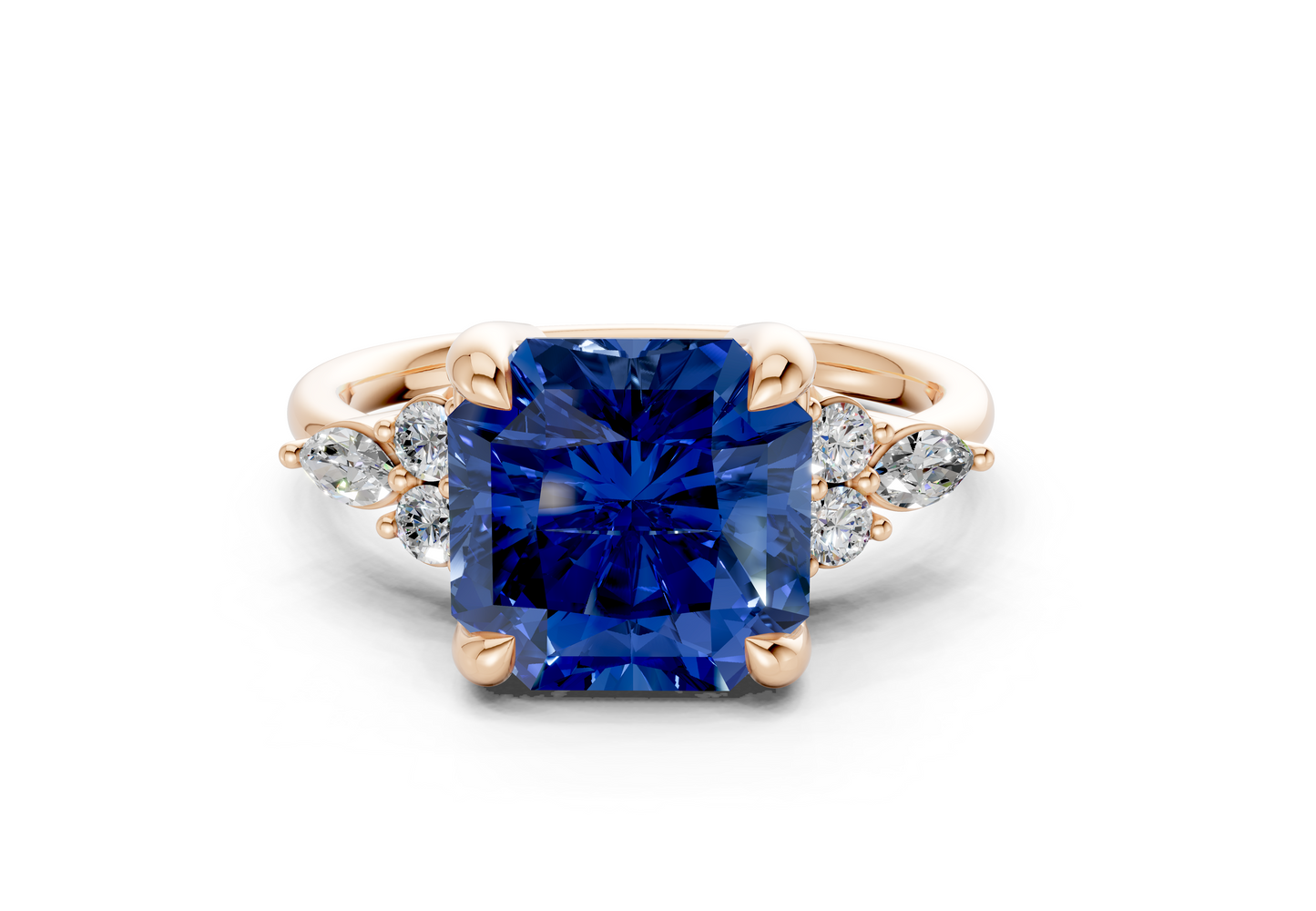 Lyra Sapphire Gemstone Accent Radiant Square Cut 1.8mm Engagement Ring