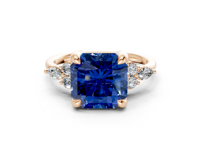 Lyra Sapphire Gemstone Accent Radiant Square Cut 1.8mm Engagement Ring