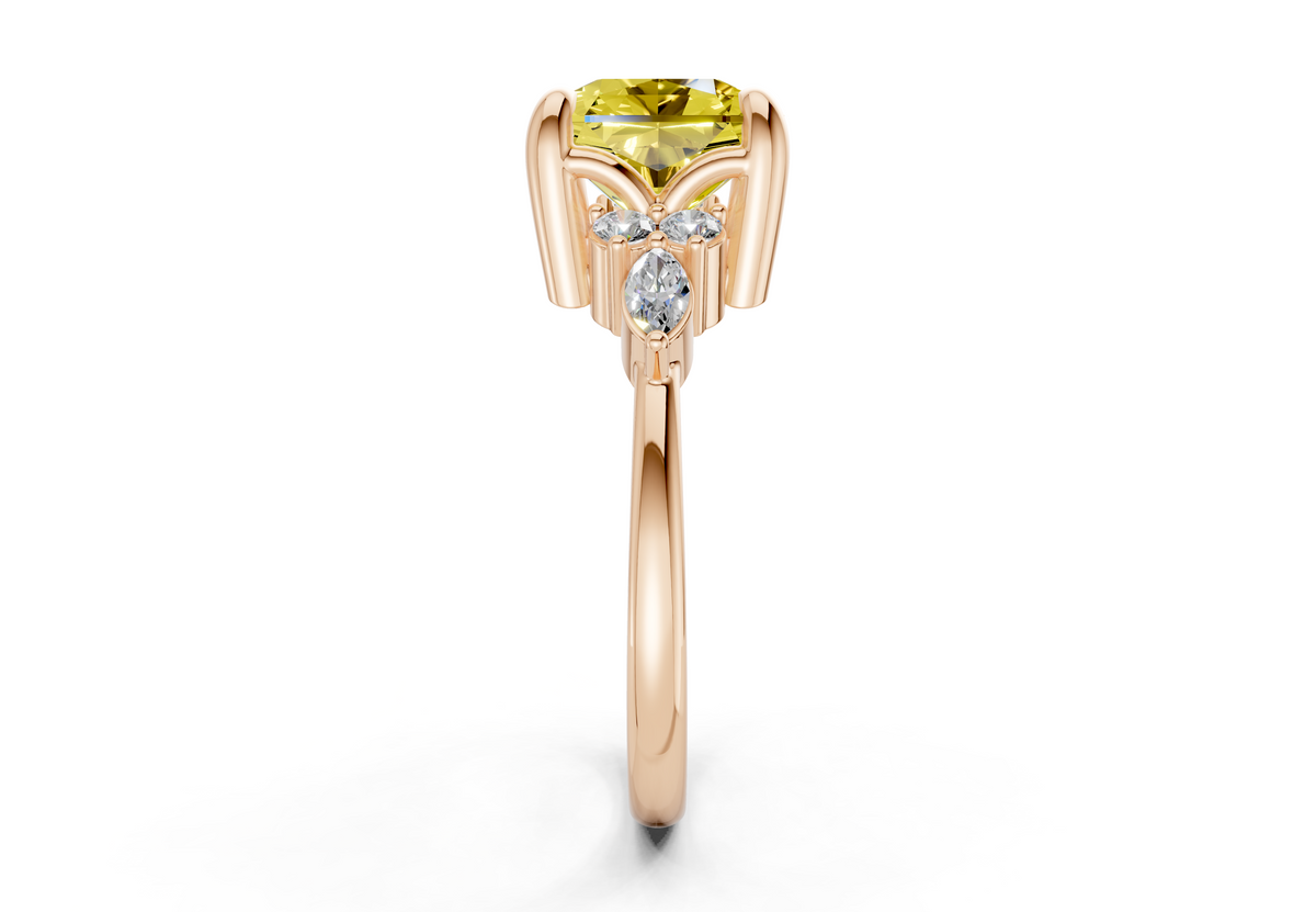 Lyra Yellow Diamond Accent Radiant Square Cut 2.3mm Engagement Ring