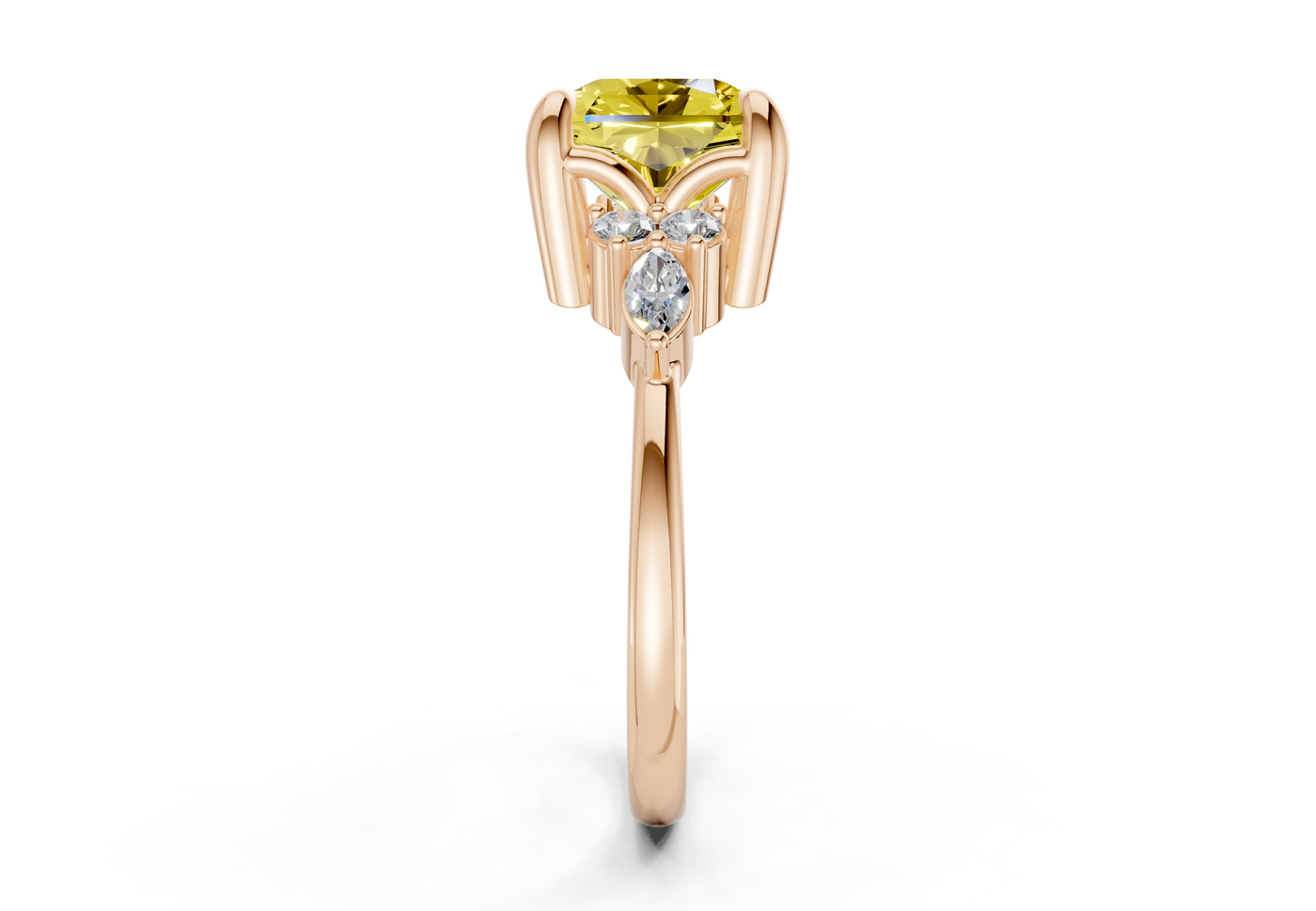 Lyra Yellow Diamond Accent Radiant Square Cut 1.8mm Engagement Ring