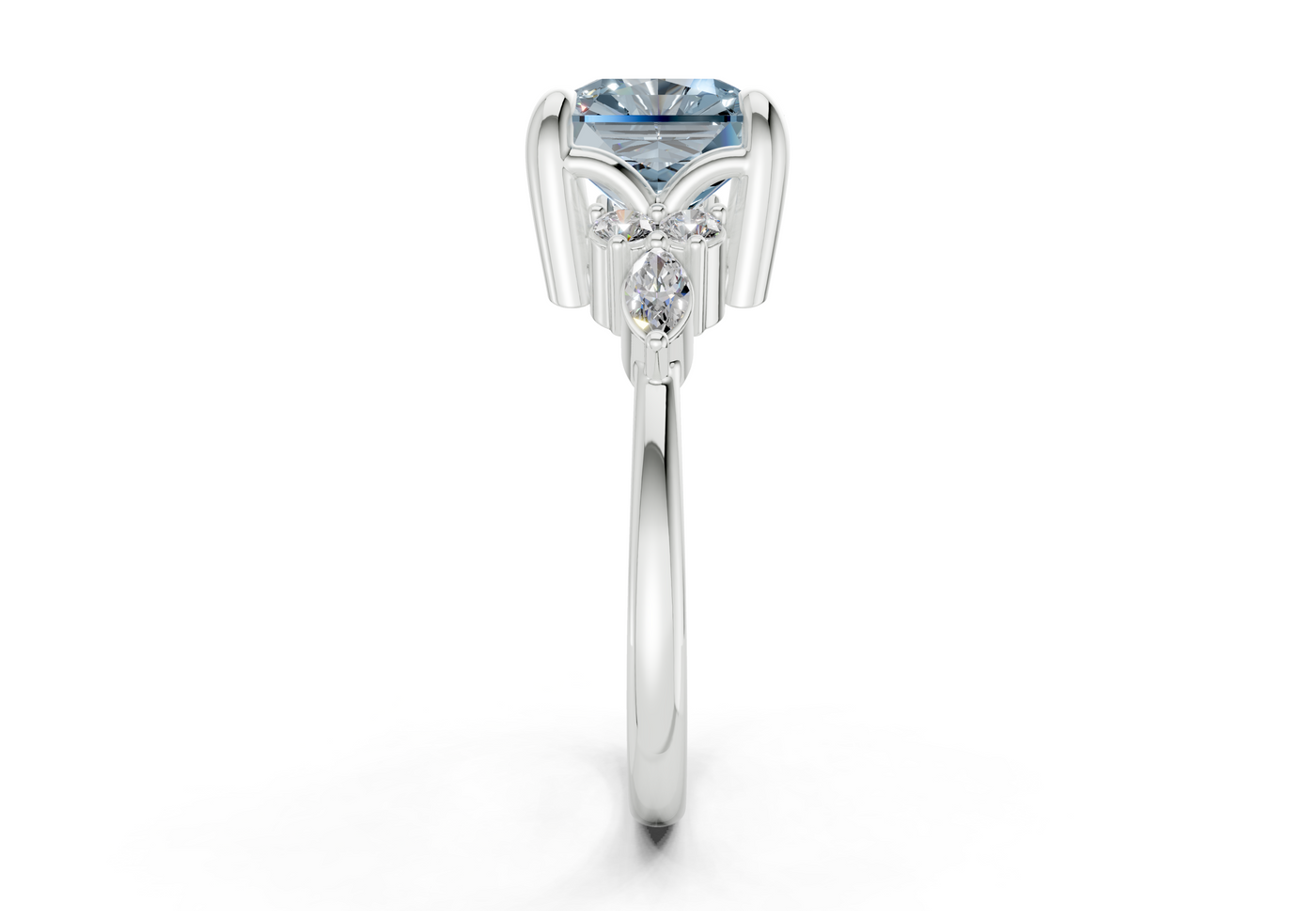 Lyra Blue Diamond Accent Radiant Square Cut 2mm Engagement Ring