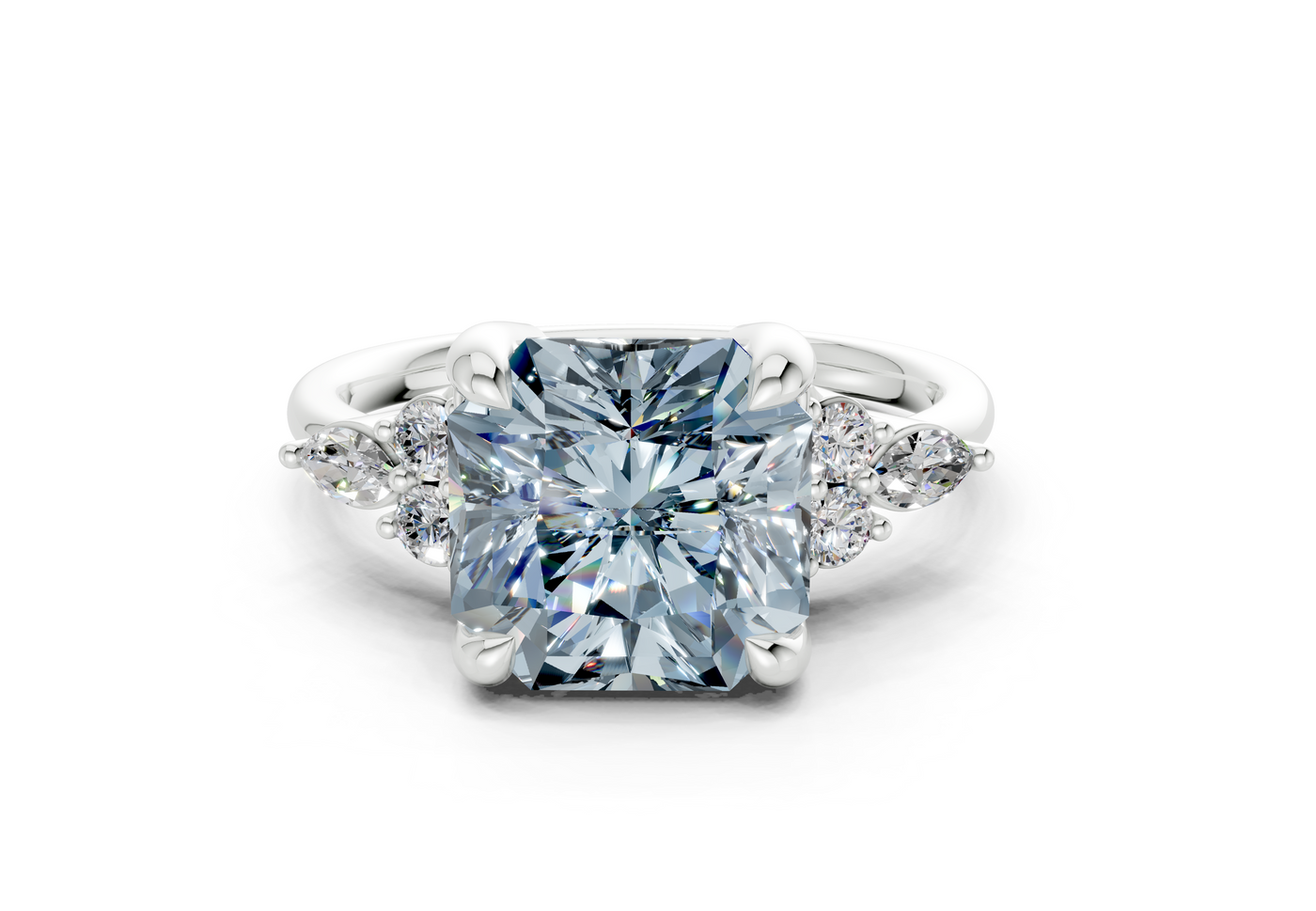 Lyra Blue Diamond Accent Radiant Square Cut 2mm Engagement Ring