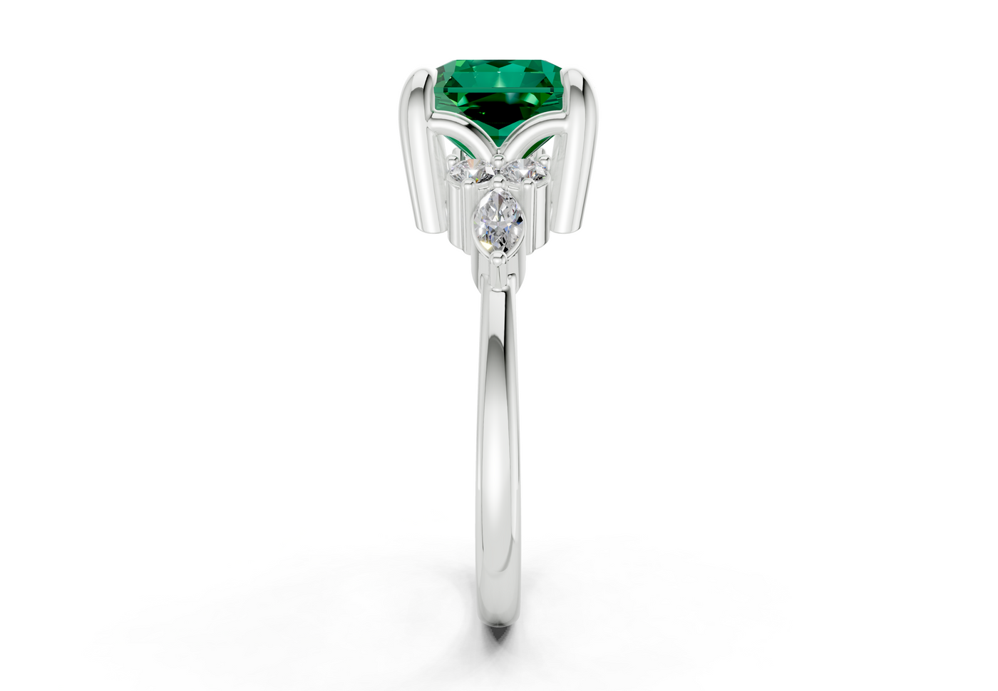 Lyra Emerald Gemstone Accent Radiant Square Cut 2mm Engagement Ring
