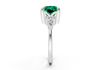 Lyra Emerald Gemstone Accent Radiant Square Cut 1.8mm Engagement Ring